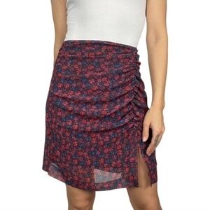 Mango Suit Draped Red Floral Print Mini Skirt w/ Slit
